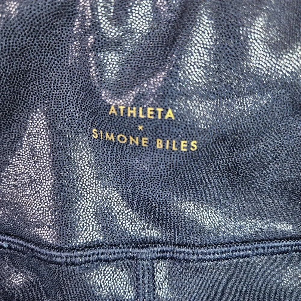 Athleta x Simon Biles Girl Shine Shorts Size L 12 Blue Metallic Gym Workout